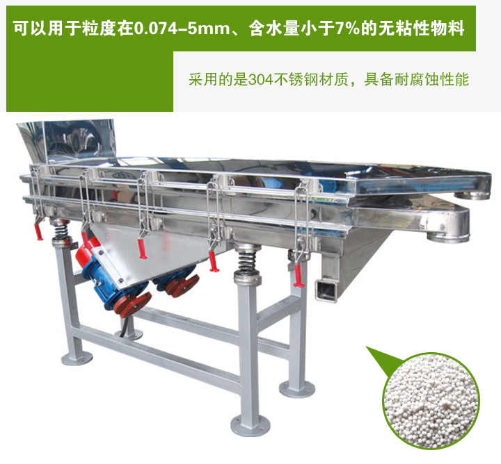 復合肥振動篩采用的是304不銹鋼材質，具備耐腐蝕性能